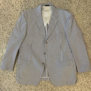 Men’s Navy & White Vertical-Stripe Suit – Jacket + Trousers – Size 40R